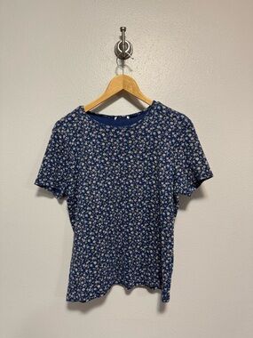 Blue Floral Print Short Sleeve Tee Size Large